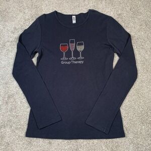 BELLA Women Long Sleeve Group Therapy Wine Glass Sparkle Girls Trip Lt Black‎ XL